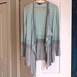Striped open front waterfall cardigan